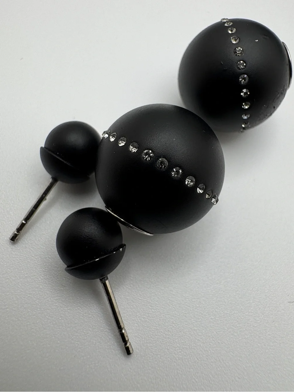 Dior Tribales Matte Black w/ Band of Encrusted Crystal Pierced Earrings